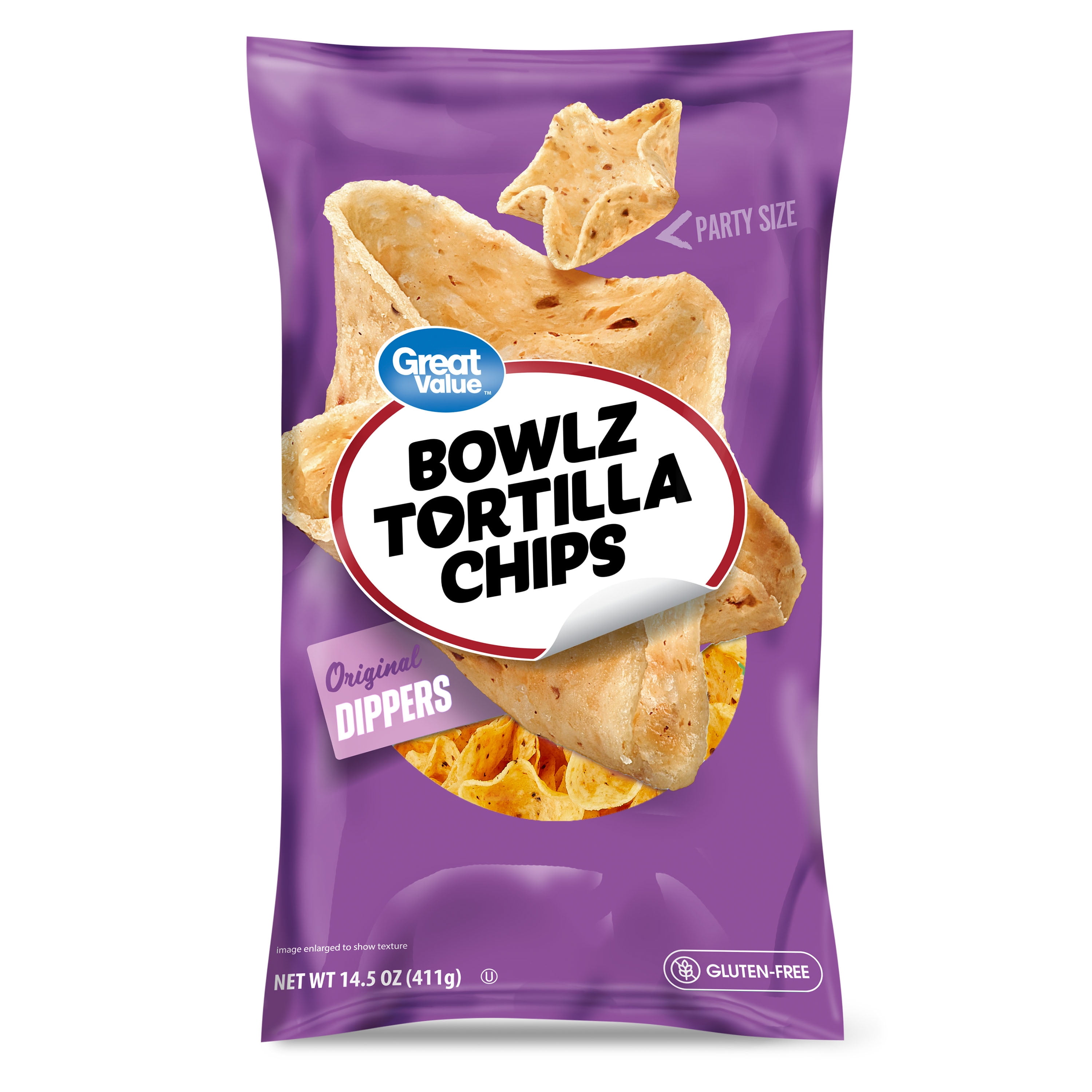 (4 pack) Great Value Original Dippers Bowlz Tortilla Chips Party Size, 14.5 oz