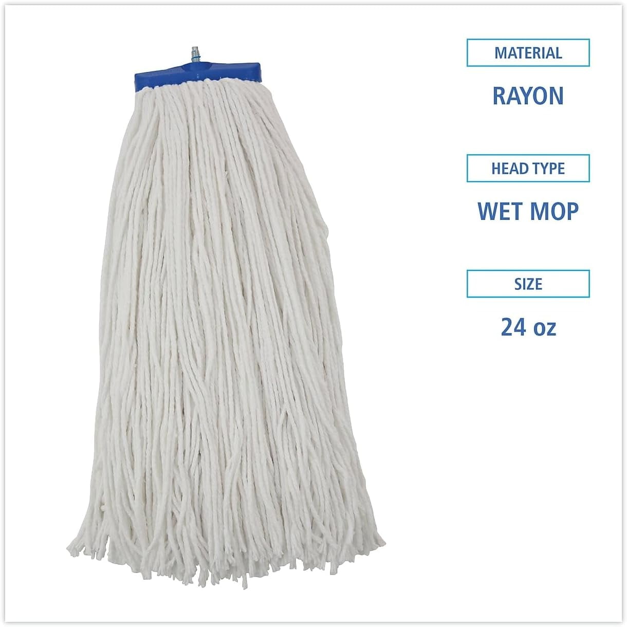 Boardwalk Cut-End Lie-Flat Wet Mop Head – Rayon, 16oz, White, 12 Per Carton, For Screw-In Mop Handles