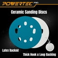 thumbnail image 2 of POWERTEC 50PK PRO 5''Sanding Discs Hook and Loop & Abrasive Cleaning Stick, 40/60/80/120/220 Grit Ceramic Orbital Sandpaper for 5 & 8 Hole Random Orbital Sanders-Automotive, Metal,Woodworking(45301C), 2 of 8
