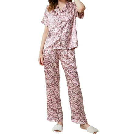 

Womens Silk Pajamas Set Short Sleeve Satin Sleepwear Button Down 2 Piece Pjs Sets Loungewear For Summer