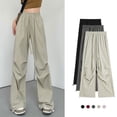 thumbnail image 5 of BUYISI Vintage Gyaru Womens Overalls High waist Drawstring Paratrooper Pants Sweatpants Apricot XL, 5 of 6
