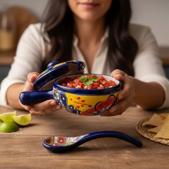 Talavera Salsa Bowl with Lid | Hand-Painted Ceramic Salsera