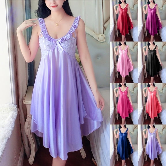 yillto Sleeveless Nightgown for Women Satin Silky Comfy Sleepwear V Neck Loose Nightdress Sleepshirts