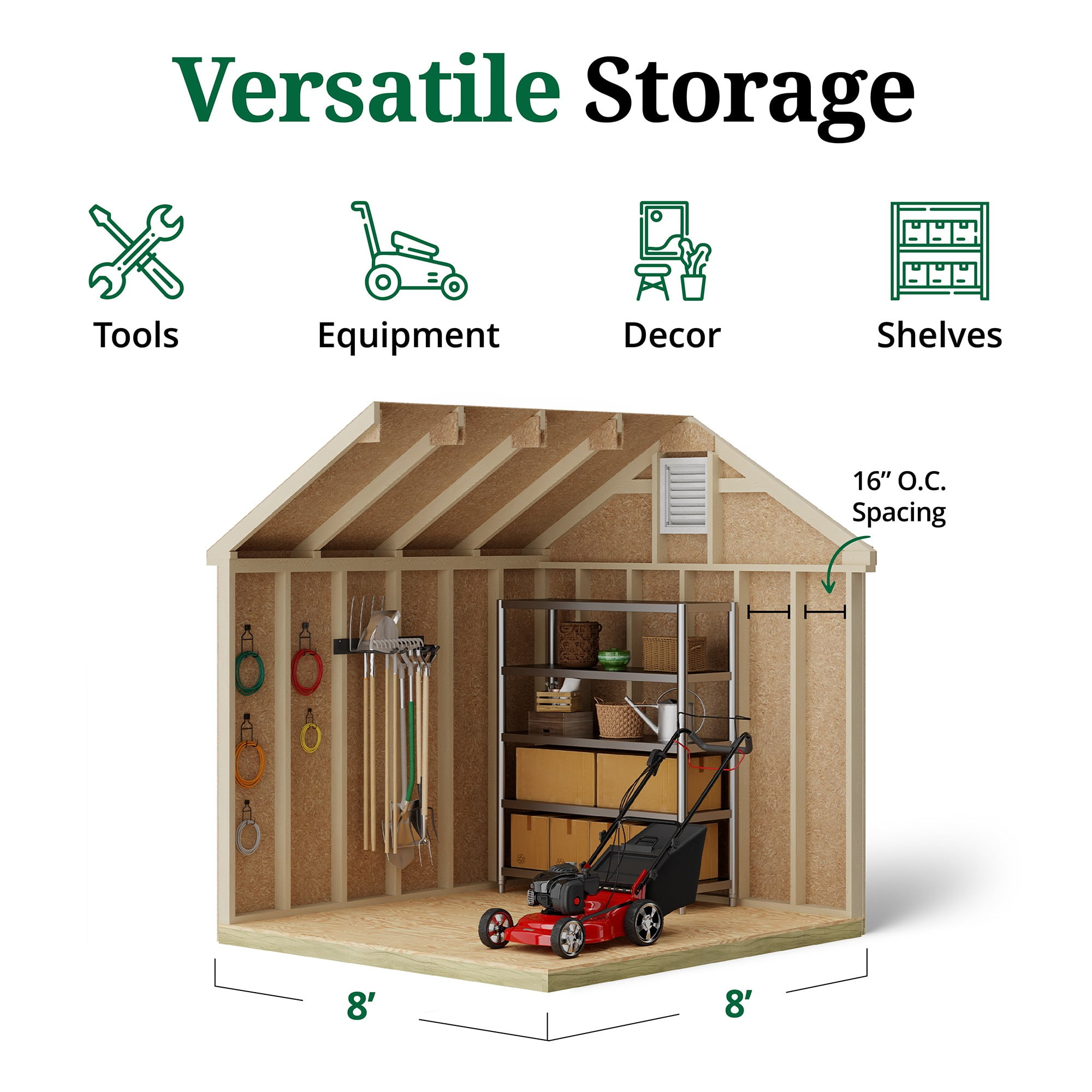Little Cottage Co. 8x8 Colonial Williamsburg Shed with Operable Windows and Floor, Outdoor Wood Storage Do-It-Yourself Precut Kit