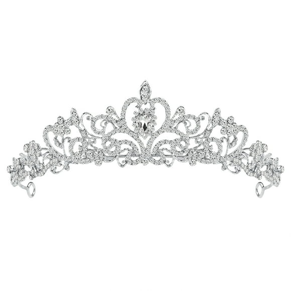 Queen Crown Baroque Vintage Rhinestone Headband Wedding Crown and Tiara Flower Bridal (Silver)