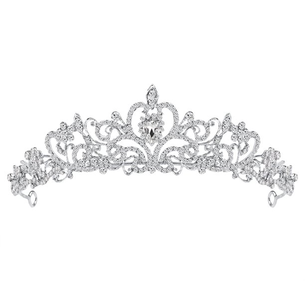 EeaseMX Corona de reina barroca vintage con diamantes de imitación, corona de boda y tiara de flores para novia (plata)