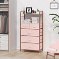 thumbnail image 6 of Coromose 5 Drawer Fabric Dresser for Bedroom, Chest of Drawers with Wood Top, Metal Frame & Open Shelf, Pink, 6 of 7