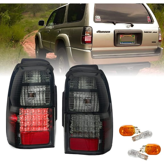 USR DEPO 96-02 4 Runner Tail Lights - Plug and Play LED Rear Tail Lamps Set (Left Right) Compatible with 1996-2002 Toyota 4Runner (Red / Clear Lens, Amber Bulbs / Sockets Included))