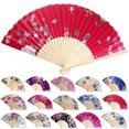thumbnail image 2 of Funie Fan Flower Pattern Foldable Satin Cloth Handheld Folding Fan for Wall Decoration, 2 of 8