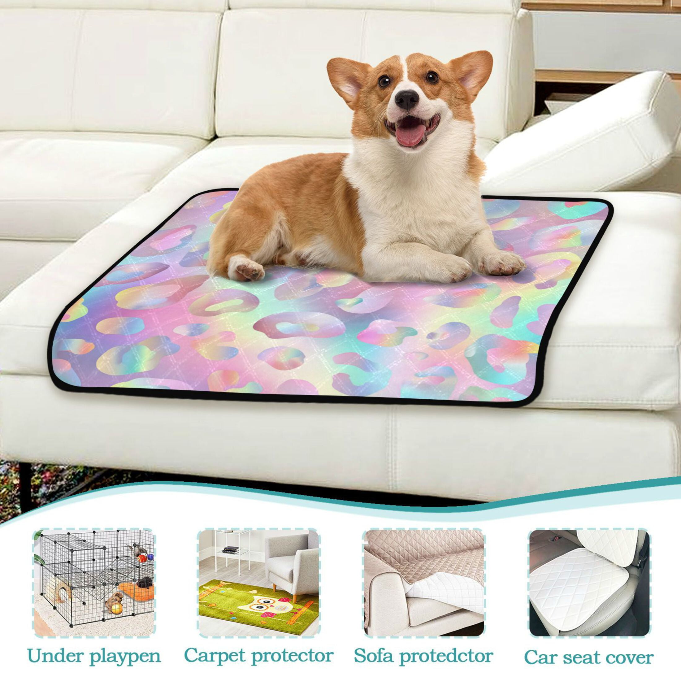 Qxltty Colorful Leopard Print Cat litter Pads Pet Set of 2 Diaper Mats Center Anti-leakage Layer Absorbent Soft and Comfortable