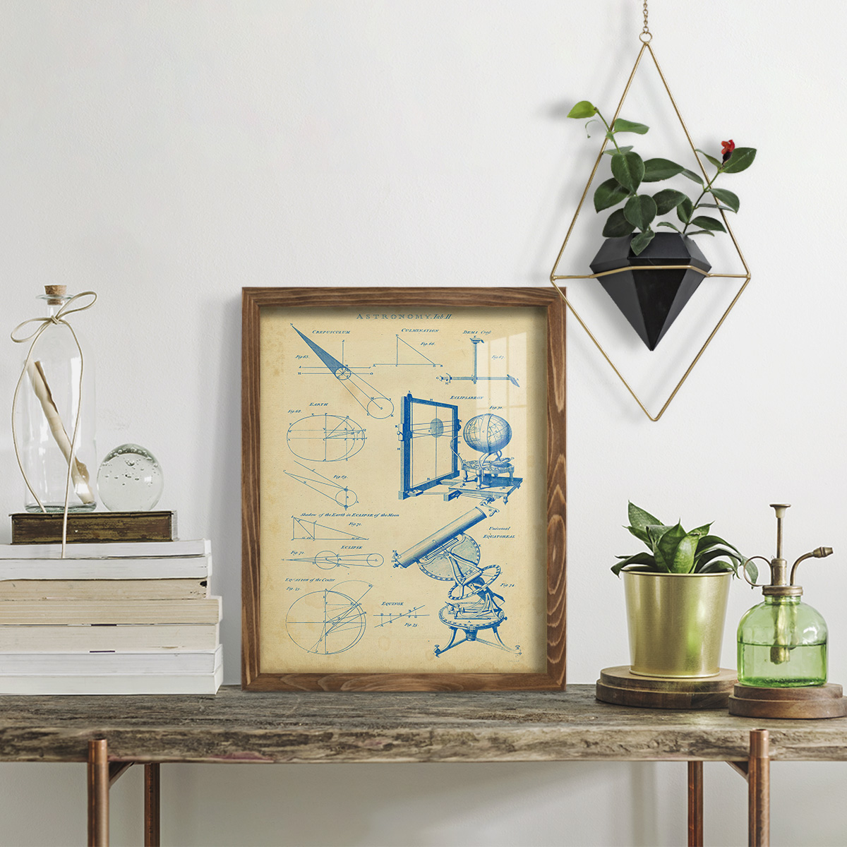 Vintage Astronomy II -Framed Print w/glass-Walnut