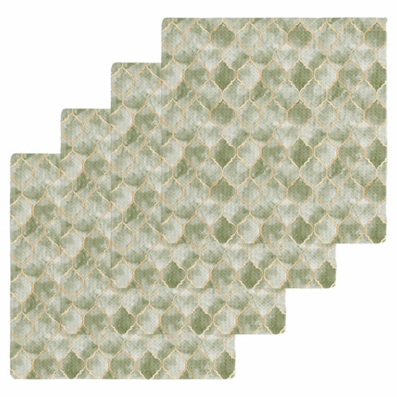 Sage Green Geometric Kitchen Dish Towels for Drying Dishes Set of 4, Modern Morocco Abstract Art Waffle Weave Microfiber Hand Tea Bathroom Towels Quick Dry & Absorbent Towel 12x12