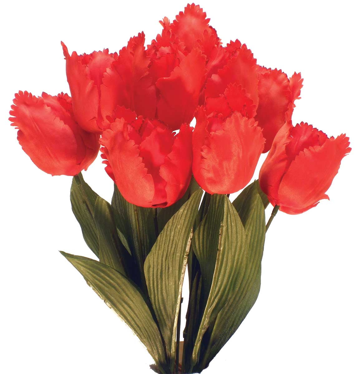 1 Pc, 17 Inch Artificial Tulip Bush w/9 Stems Of Blooms & Large Green Leaves Red