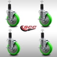 thumbnail image 2 of 5 Inch SS Green Poly Swivel 1-1/4 Inch Expanding Stem Caster Set with Brake SCC, 2 of 2