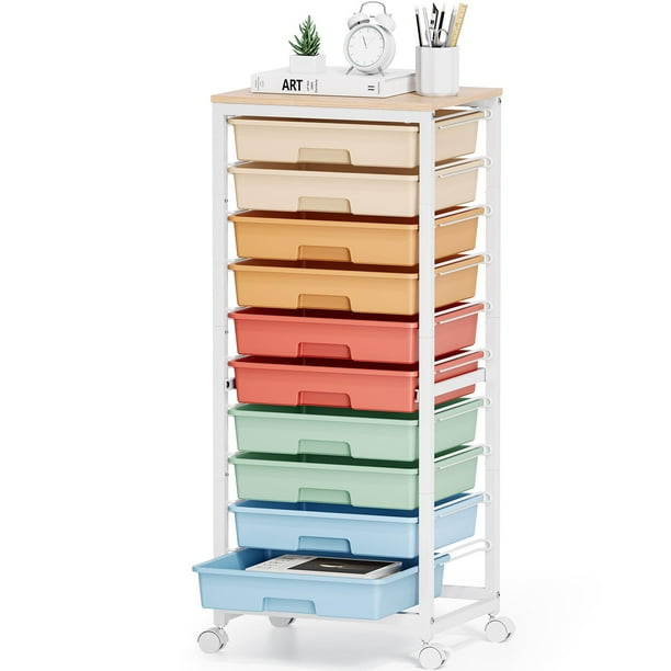 Rolling Cart SYKIARIOL con 10 cajones, diseño de arcoíris, con tablero