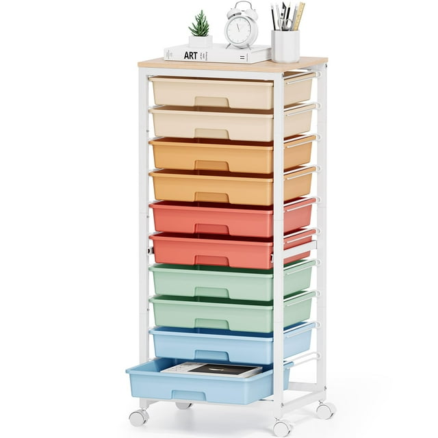 Rolling Cart SYKIARIOL con 10 cajones, diseño de arcoíris, con tablero
