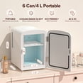 thumbnail image 2 of Auseo Mini Portable Fridge Personal, Countertop, 4L/6 Cans, Cooler Small Refrigerator, AC/DC, Option for Skincare, Makeup, Drinks, Dorm Room, White, 2 of 7