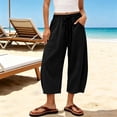 thumbnail image 3 of Josdec Women's Plus Size Casual Cropped Pants Wide Leg Barrel Elastic Drawstring High Waist Capri Trousers with Pockets for Summer Spring Fall, 3 of 9