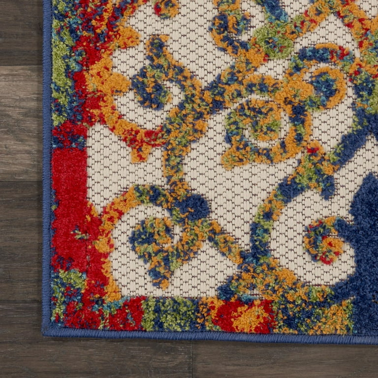 3' X 4' Ivory And Blue Floral Indoor Outdoor Area Rug 3' X 4' Ivory And Blue Floral Indoor Outdoor Area Rug