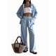 thumbnail image 2 of Conjuntos de 2 Piezas para Mujer: Conjuntos Casuales de Salón, Camisas de Larga con Botones y Pantalones de Pierna Azul S, 2 of 9