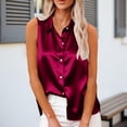 thumbnail image 2 of Sillenn Womens Sleeveless Shirts Button Down Collared Shirt Silky Satin Blouse Business Work Summer Tank Top Peasant Tunic Tops Classical Blouse Dressy Casual V Neck Basic Tank Tops Red M, 2 of 7