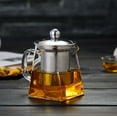 thumbnail image 1 of Amdohai Wholesale household high borosilicate glass stainless steel leaking teapot bubble teapot square glass with filter flower teapot 550ml single cup without drain, 1 of 4
