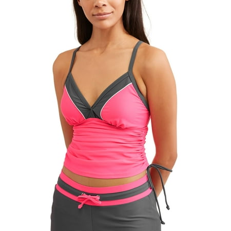 Shirred Tankini Top - Women's Sporty Swim Colorblock Tankini Top With Adjustable Side Ties