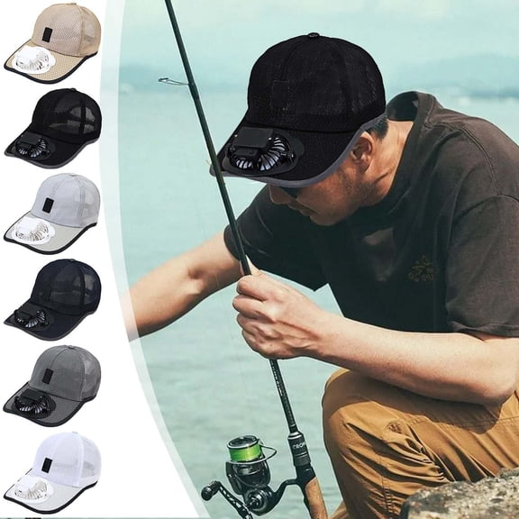 Ouuluon Solar Fan Hat, Breathable Wide Brim Hat with Fan, Gray USB Sun Protection Fan Hats for Men Fishing Gardening Travel