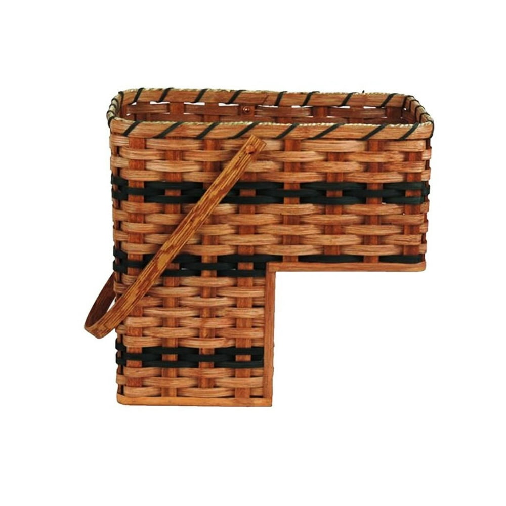 Amish Handmade Oak Hard Bottom Woven Stair Step Basket With Swinging