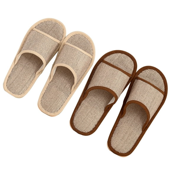2 Pairs Slippers for Man Breathable Reusable House Family Linen Travel Non-slip Plastic