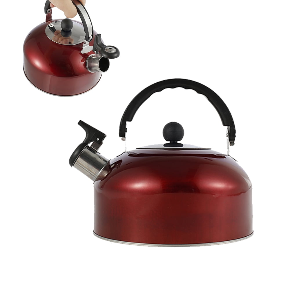 2.5L RED Stainless Steel Whistling Kettle Electric Gas Hob Camping 