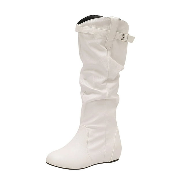 LOVZFMLL Bottes pour Femmes Mi-Mollet Bottes d'Hiver Bout Rond Antidérapantes Talon Plat Rehaussement de Hauteur Chaussures Décontractées Automne Hiver