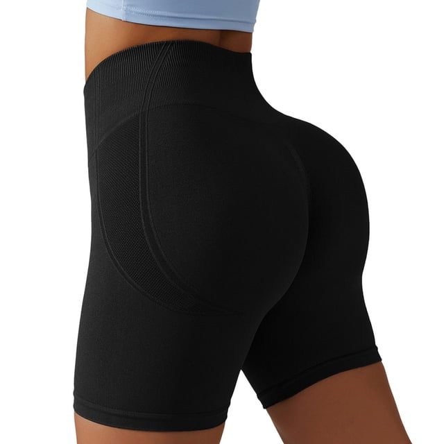 Pantalones cortos de yoga de cintura alta para mujer - Poliéster/spandex, suave y elástico, realza las caderas, fitness/baile