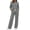 Gray, variant on LUVDA Womens 2 Piece Sets Retro Sporty Outfit Contrast Trim Crew Neck Top Stripe Wide Leg Pants