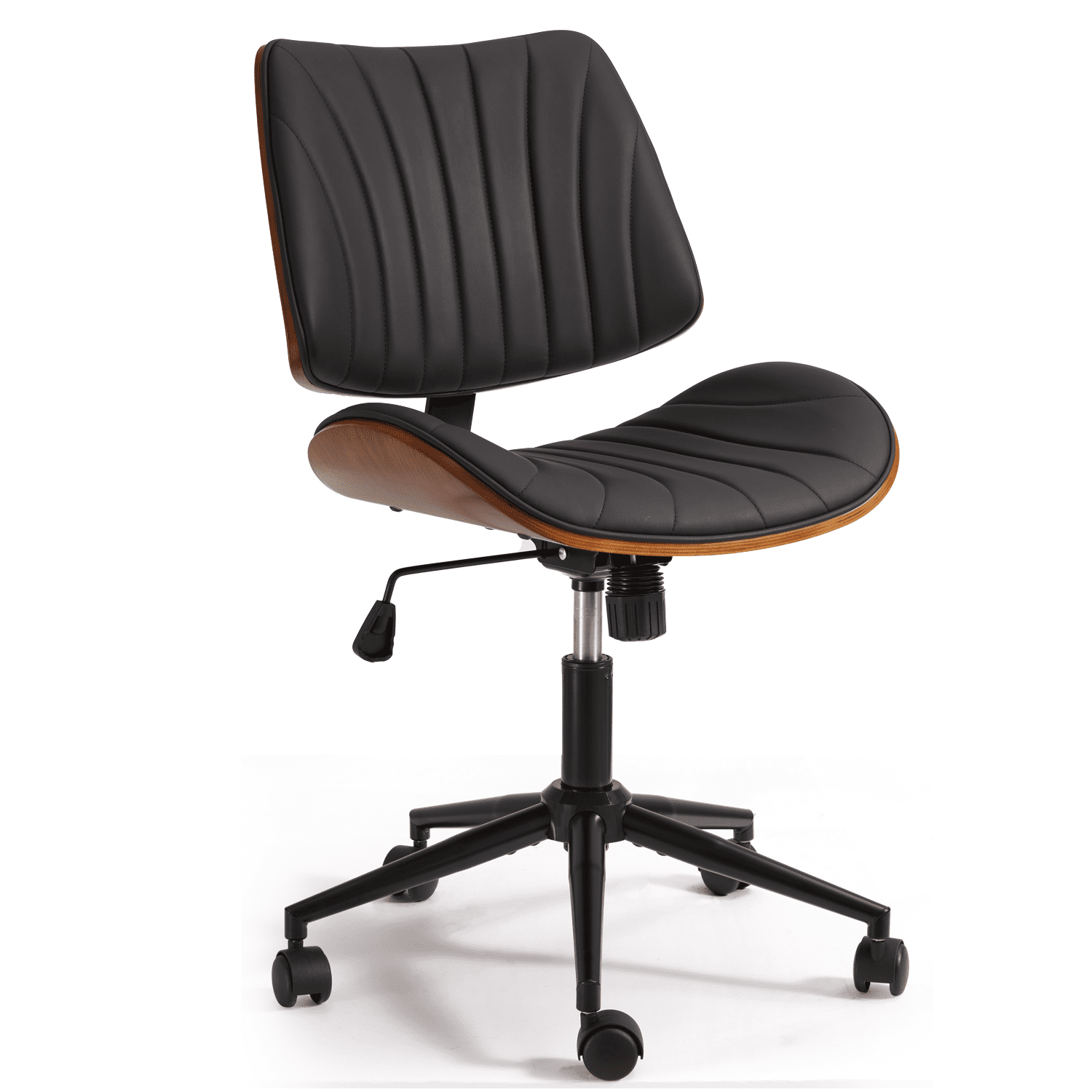 Erinnyees Wooden Office Desk Chair, Modern Armless Chairs, Armless, Adjustable Height, with Swivel Wheels for Small Spaces, Black