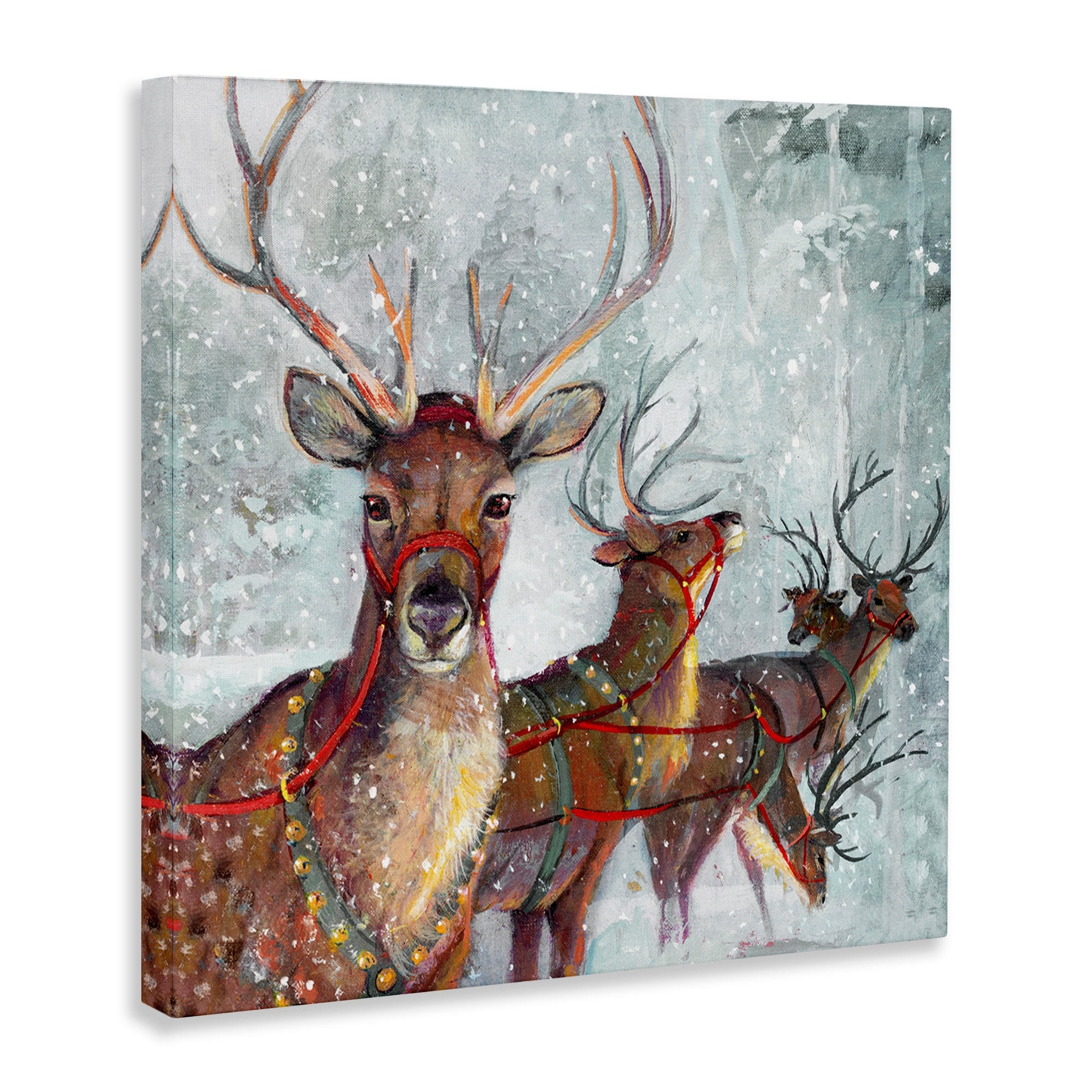 Stupell Industries Winter Reindeer Holiday Landscape Holiday Painting Gallery Wrapped Canvas Print Wall Art