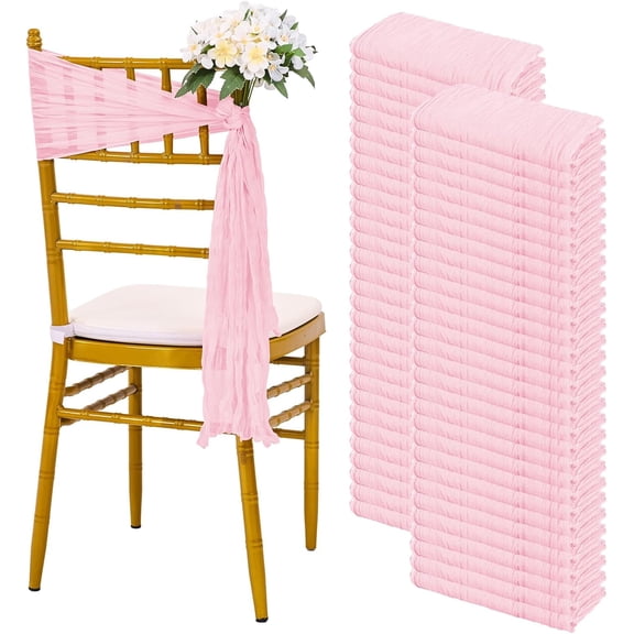 Light Pink Chair Sashes Cheesecloth Sashes Rustic Chair Decorative Bows Chair Cover for Wedding Banquet Party Aisle Home Kitchen Decoration