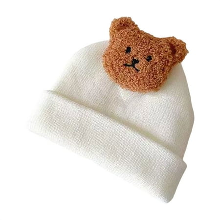 

Pudcoco Baby Knitted Hat Soft Warm Cute Cartoon Bear Doll Label Winter Cap