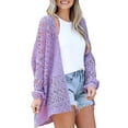 thumbnail image 2 of hirigin Women Casual Cardigan Tops, Hollow-Out Long Sleeve Solid Color Loose Knitted Outwear, 2 of 5