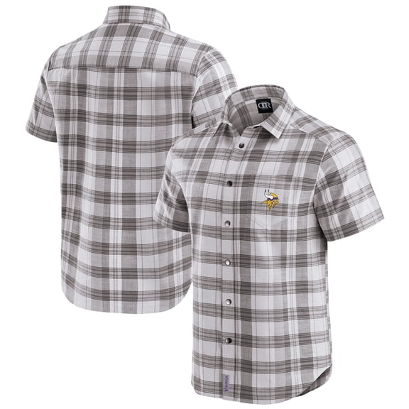 Men's Darius Rucker Collection by Fanatics Gray Minnesota Vikings Team Plaid Short Sleeve Full-Snap Shirt
