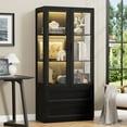 thumbnail image 7 of BROTTAR Display Cabinet with LED Lights, Curio Chine Cabinet with Doors & 2 Drawers, 67" Bookcase Display Case Storage Cabinet for Collectibles, Human Body Sensor, Home Office, Living Room, Black, 7 of 7