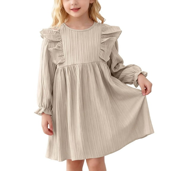Elegant Girls Dress With Lace Trim Long Sleeve Style Party Gown Fall Seasonal Casual Daily Outfit Clothes