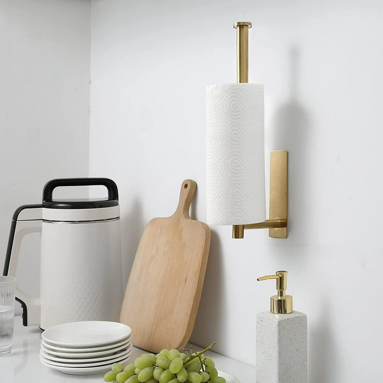 Paper Towel Holder Under Cabinet, Stick on Wall Paper Towel Stand, SUS304  Stainless Steel Space Saver Drill Paper Towel Holder for Kitchen, Bathroom