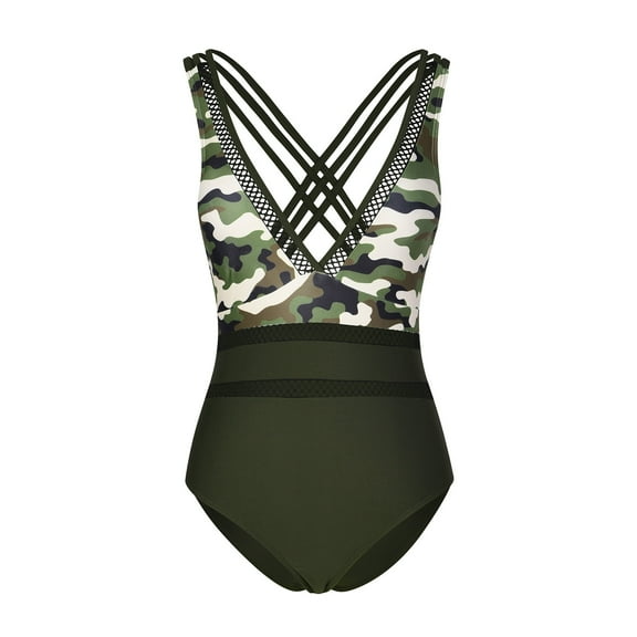 Odeerbi Halter Swimsuits for Women 2025 One Piece Swimsuits Camouflage Print Tummy Control Swimwear Beachwear Multicolor