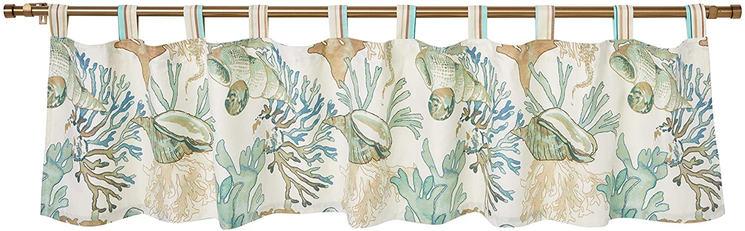 Global Trends Anchor Bay Coastal Sealife Tab Top Window Valance, Jade, 84 W x 19 L inches