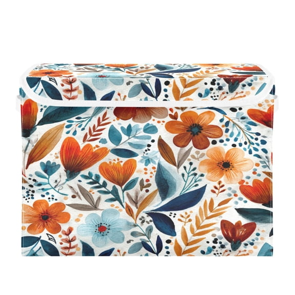Storage Box With Lid 16.5x12.6x11.8In Foldable Stacked Household Storage Box Watercolor Beautiful Flowers