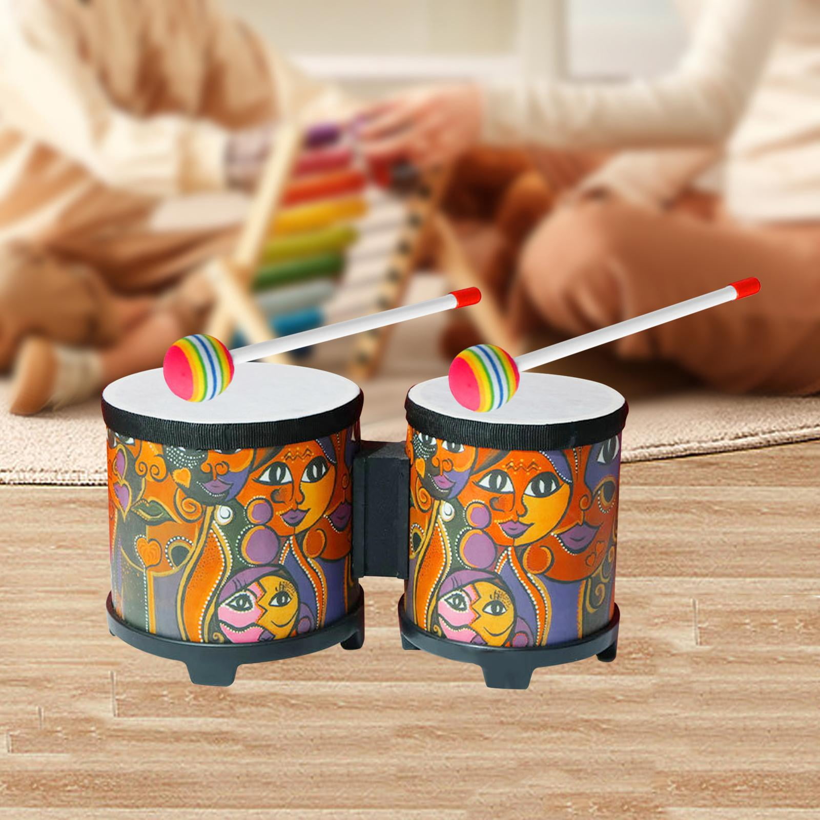 JWQFBC 5'' and 6'' Bongo Drum Set African Hand Drum Educational Toy Music Enlightenment Face