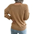 thumbnail image 5 of STARVNC Women Crew Neck Long Sleeve Buttons Cable Knit Ribbed Sweater, 5 of 7
