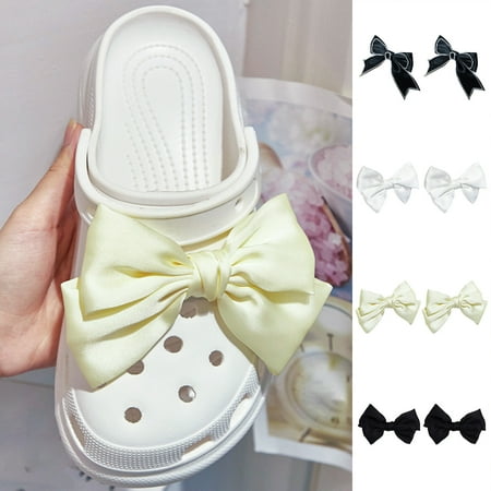 

Meidiya 1 Pair Bow Clog Shoe Charm Reusable Soft Washable DIY Tear-resistant Shiny Sparkly Rhinestone Bling Fabric Bow Clog Slipper Decoration for Women Girls