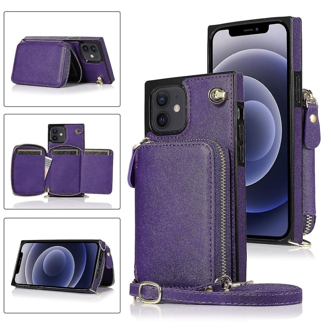 Funda tipo cartera para iPhone 12 con tarjetero y correa para el hombro para mujer